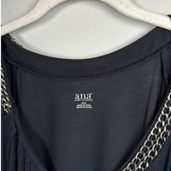 A.n.a Black Chain Link Scoop Neck Short Sleeve Blouse Women's Medium - Picture 4 of 6